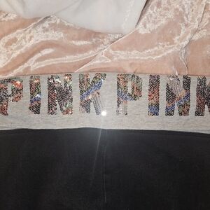 PINK Victoria's Secret Black and Gray Capris with Sequin Detail